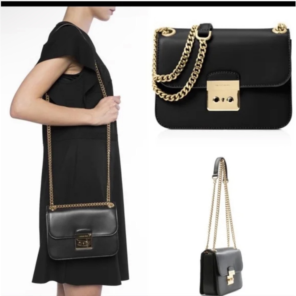 Michael Kors Black and Gold Sloan Editor- Adjustable Crossbody/Shoulder Bag - Picture 9 of 9